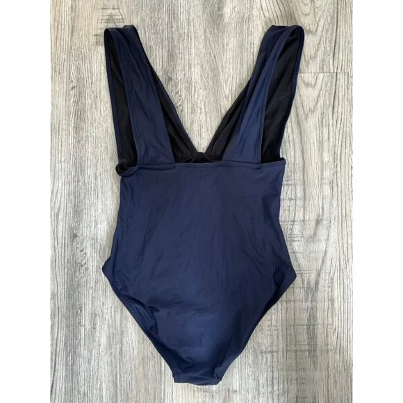 J. Crew One Piece Swimsuit Navy Blue Plunge Back Beachwear Swimwear Size 8 - Picture 2 of 8